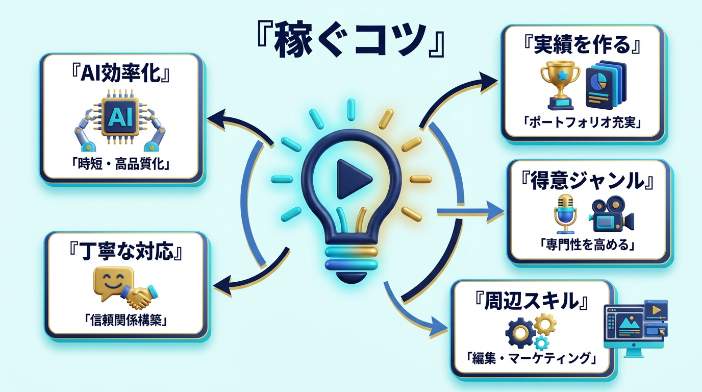 動画編集副業で稼ぐコツの図